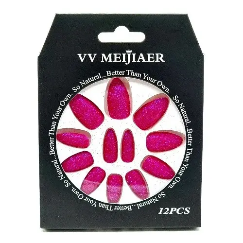 Set 12 Unghii False cu Sclipici, VV Meijiaer, Roz