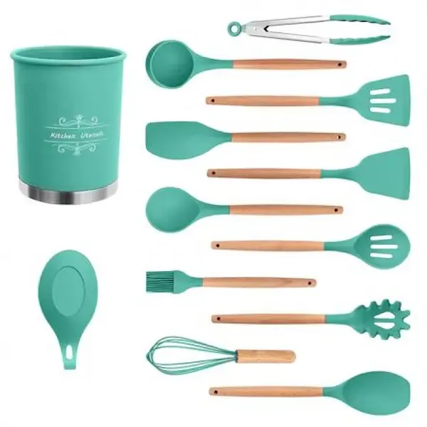Set 12 ustensile din silicon, pentru gatit - Verde