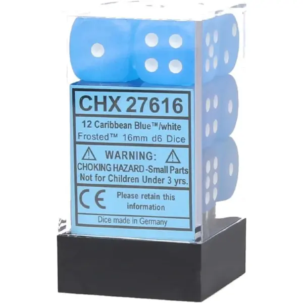 Set 12 Zaruri Chessex 16mm d6 with pips Dice Blocks - Caribbean Blue/Alb