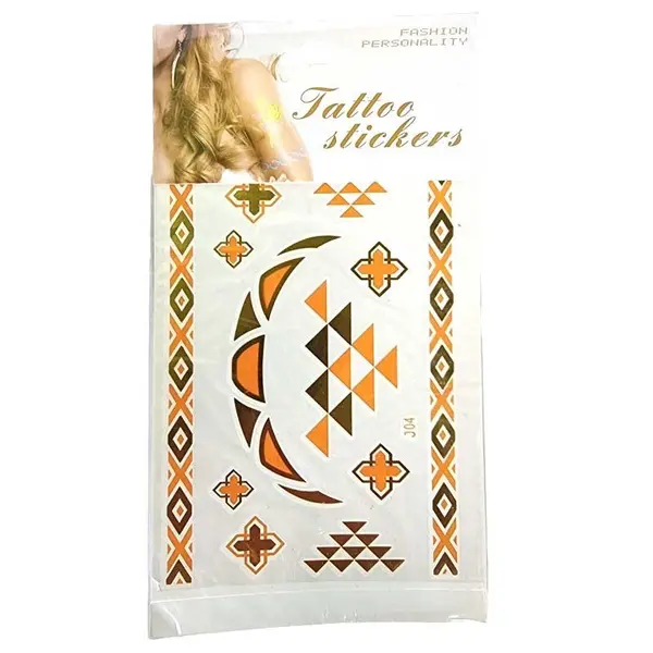 Set 12x Tatuaje Temporare, Zamo®, Boho Tribal, J04, Rezistente la Apa, Diverse Modele, 30cm lungime, Auriu si Portocaliu