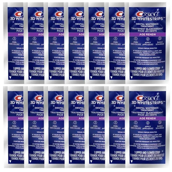 Set 14x Benzi Albirea Dintilor, Crest, 3D White, Age Renew, 14% Concentratie, Tratament 14 zile, 60 min, Nivel Albire 25
