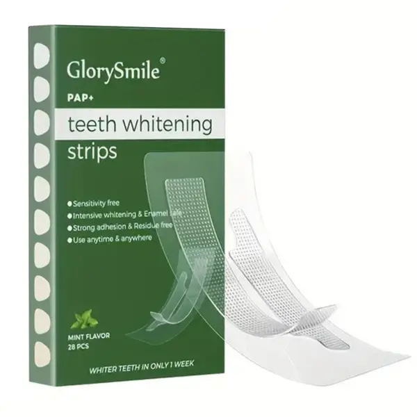 Set 14x Benzi pentru Albirea Dintilor, Glory Smile, PAP+, Vegan-Friendly, Efect Intensiv, fara Peroxid, Tratament 14 zile