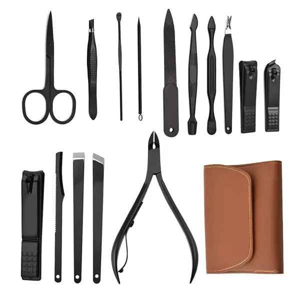 Set 16 piese MANICHIURA profesionala otel maro mat BASE