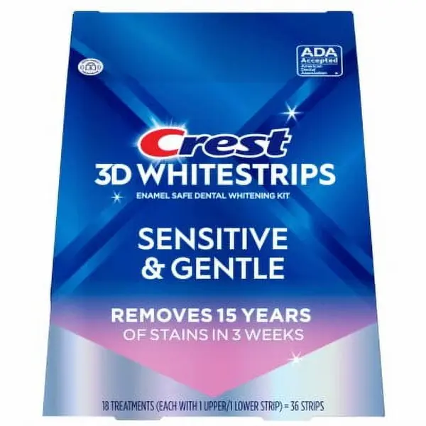 Set 18x Benzi Albirea Dintilor, Crest, 3D White, Sensitive and Gentle, 8% Concentratie, Tratament 18 zile, 30 min, Nivel Albire 10