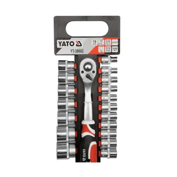 Set 19 piese tubulare 12 laturi cu antrenor 1 2 Yato YT-38682