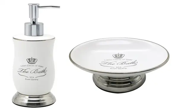 Set 2 accesorii elegante pentru baie, Portelan, Alb