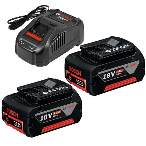 Set 2 acumulatori Li-Ion Bosch Professional GBA 18V, 5.0 Ah, 14.4-18 V, 8 A + incarcator GAL 1880 CV