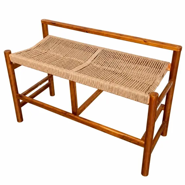 Set 2 banci din lemn de acacia cu sezut din snur de hartie, 100×41×65 cm
