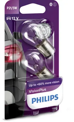 Set 2 bec incandescente PHILIPS Vision Plus P21/5W 12V 12499VPB2