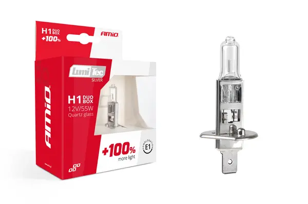 Set 2 becuri cu halogen H1 12V 55W LumiTec SILVER + 100% DUO BOX