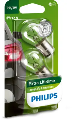 Set 2 becuri incandescente PHILIPS Long Life P21/5W 12V 12499LLECOB2