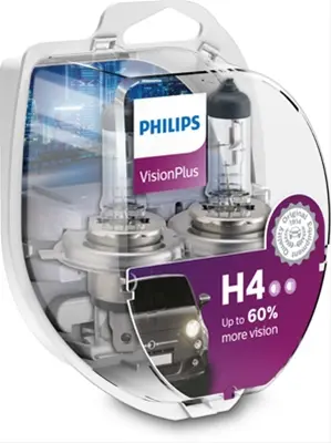 Set 2 becuri incandescente PHILIPS Vision Plus H4 12V 12342VPS2