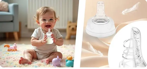 Set 2 biberoane Nukido White cu tetina dinamica,capacitate 180ml,fara BPA,compatibile cu masina de vase