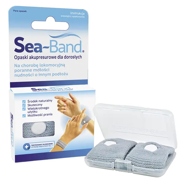 Set 2 bratari de presopunctura Sea-Band, contra starii de greata si raului de masina, pentru adulti, Gri
