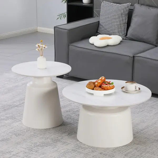Set 2 buc. masute de cafea, Dualis, Alb, 70x70x48.5 cm