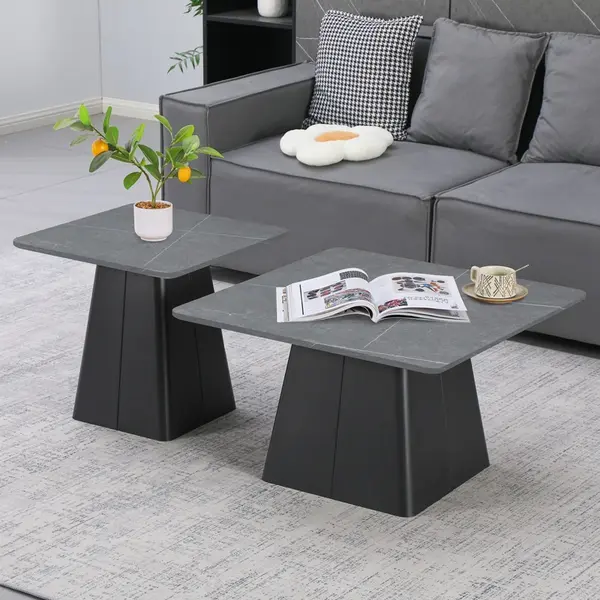 Set 2 buc. masute de cafea, Square, Negru, 80x80x50 cm