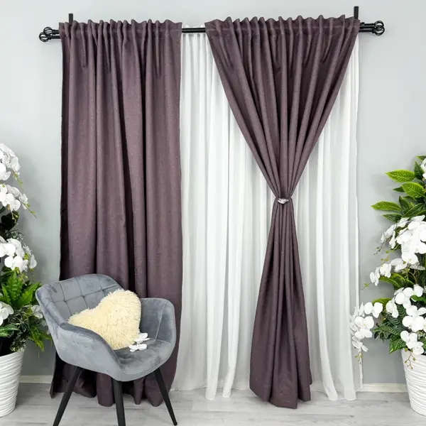 Set 2 bucati Draperie HoReCa TEXTURATA tip IN, Purpuriu, 200cm latime x 232cm inaltime, cu rejansa pentru bara