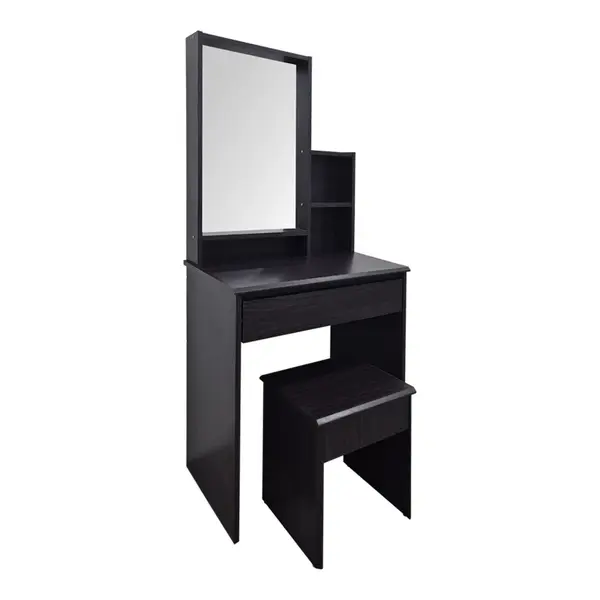 Set 2 bucati Masa de machiaj cu taburet, Larnia, Wenge, 40x65x142 cm