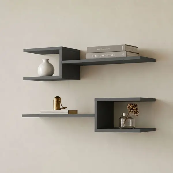 Set 2 bucati Raft de perete, Sumpa, Antracit, 20x65x18 cm