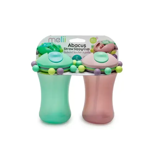 Set 2 cani cu pai Melii Abacus, 2 x 340 ml, Roz/Verde