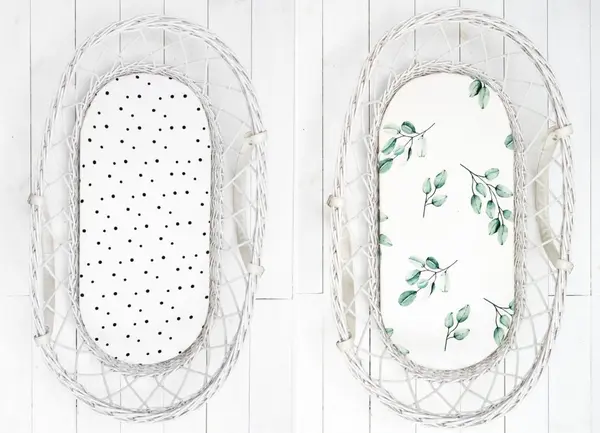 Set 2 cearsafuri cu elastic pentru landoucosulet bebe EucaliptPuncte Sleepee