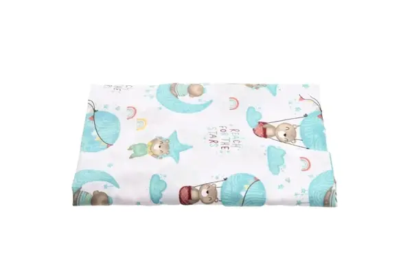 Set 2 cearsafuri pentru patut 120x60 cm din bumbac Bleu ursuleti in balon