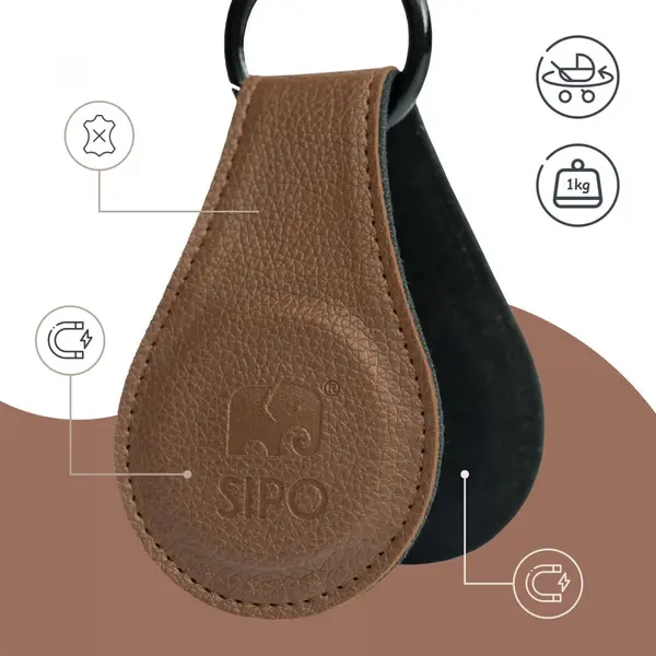 Set 2 clipsuri magnetice din piele ecologica maro pentru carucior