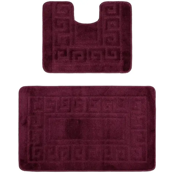 Set 2 Covorase pentru Baie, Visiniu, 50 x 80 cm, 40 x 50 cm, Antiderapante, Ethnic 2576