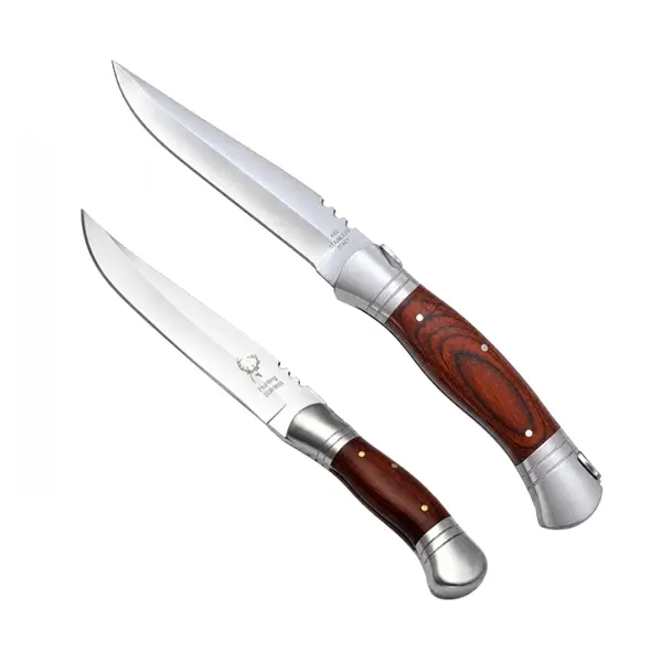Set 2 Cuțite Pliabile Outdoor, Oțel Inoxidabil DEPOX ,maner lemn, 37 cm 28,5 cm, maro