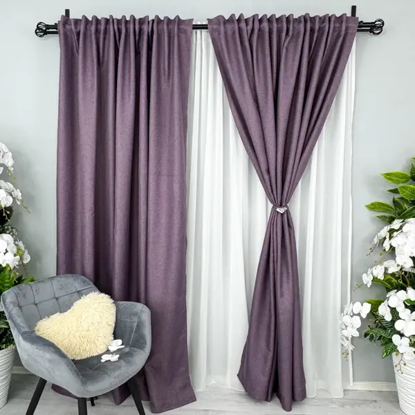 Set 2 Draperii HoReCa TEXTURATA tip IN, Mov, 2m latime x 232cm inaltime x rejansa pt bara