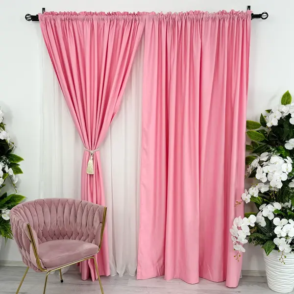 Set 2 Draperii Soft Touch, cu Aspect Fin si Tenta Satinata, 140cm latime x 260cm inaltime, cu TIV LAT, Roz