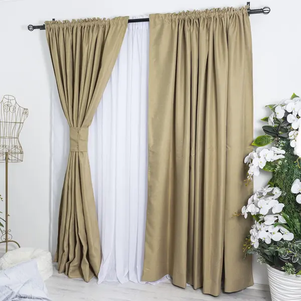 Set 2 draperii tip Bob de Orez , 250x230cm, cu tiv lat, Bej