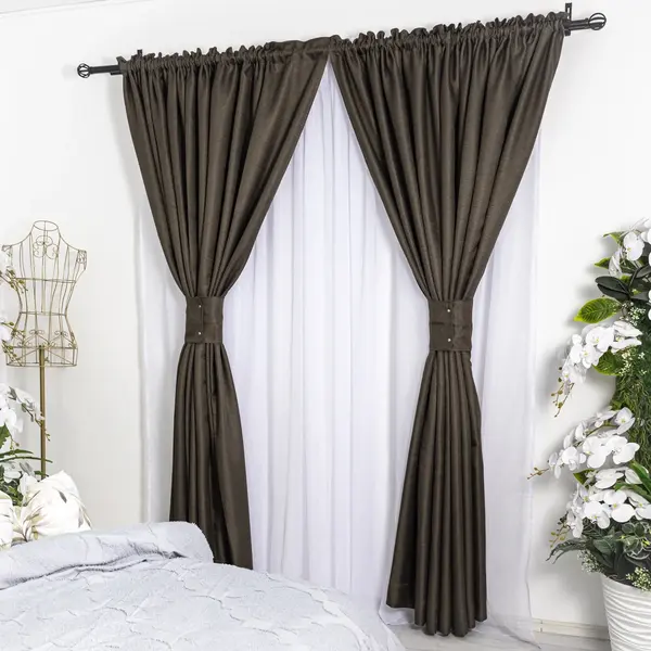 Set 2 draperii tip Bob de Orez , 250x230cm, cu tiv lat, Maro