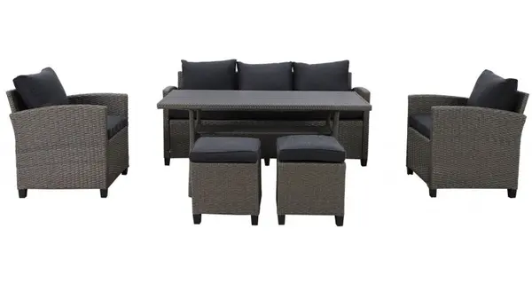 Set 2 fotolii, canapea,masa si 2 tabureti BAXTER gri cu negru