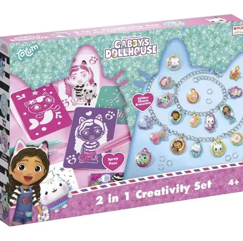 Set 2 in 1 Gabby's Dollhouse Totum Bratari cu pandantive & carioci de suflat