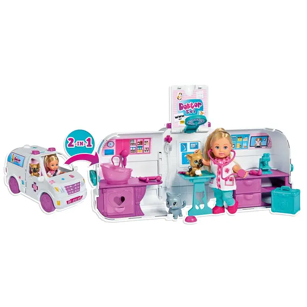 Set 2 in 1 papusa Evi Love, Cabinet veterinar mobil