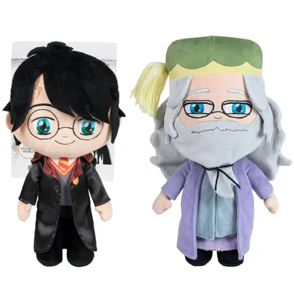 Set 2 jucarii de plus, Play by Play, Harry Potter cu pelerina satinata 30 cm si Albus Dumbledore, 32 cm
