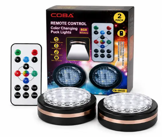 Set 2 Lampi LED RGB COBA CB S8022 cu telecomanda 16 Culori 300 Lumeni Iluminare Wireless temporizator montare adeziva