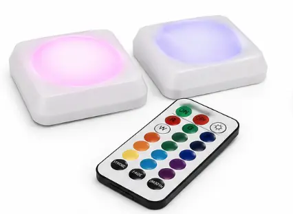 Set 2 Lampi LED RGB COBA CB S8023 cu telecomanda 16 Culori 300 Lumeni iluminare wireless montare adeziva