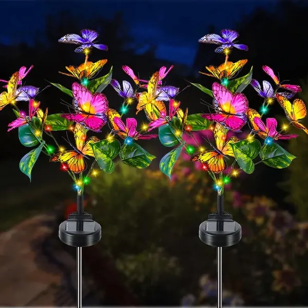 Set 2 Lampi Solare Decorative cu Fluturasi – Iluminare LED, Efect Feeric si Functionare Automata