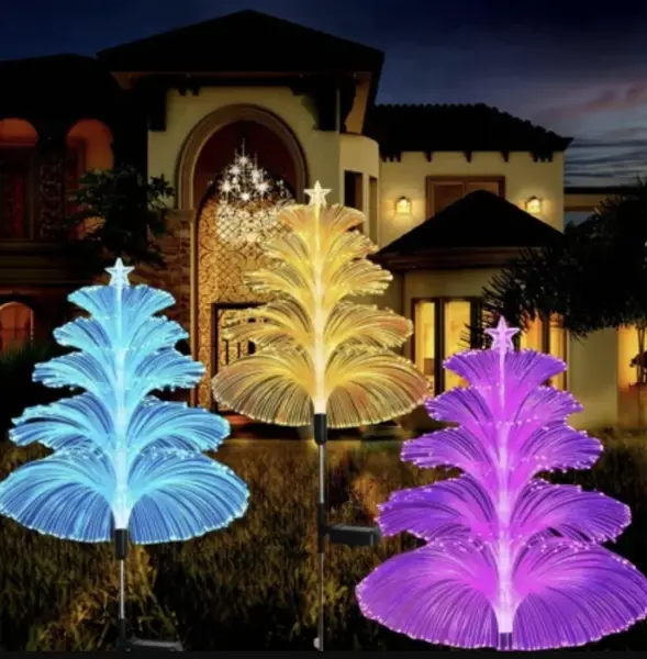 Set 2 Lampi Solare Fountain cu Fibra Optica – Iluminare Multicolora pentru Decorative Exterior