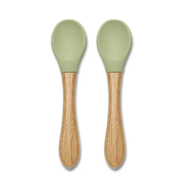 Set 2 linguri de silicon cu bambus Lorelli Natural Verde