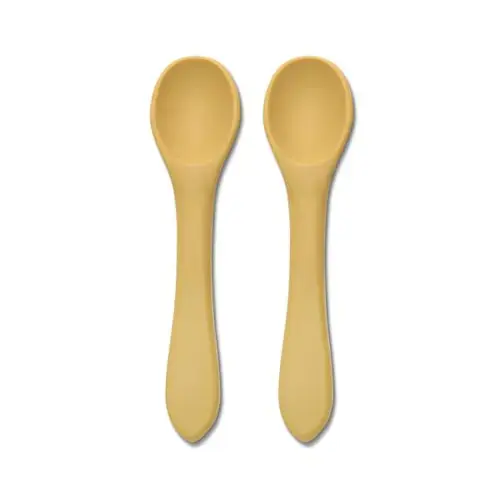 Set 2 lingurite din silicon natural Lorelli, 6 luni+, Galben