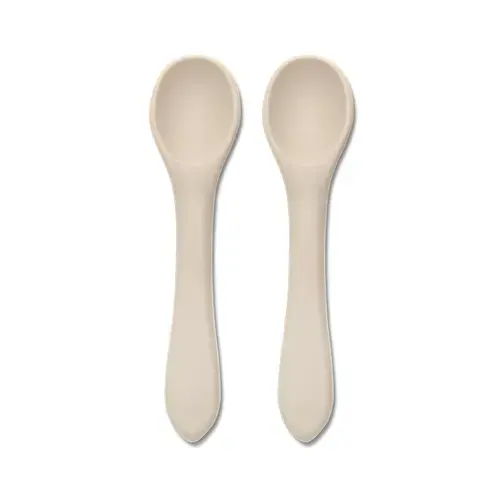 Set 2 lingurite din silicon natural Lorelli Beige, 6 luni+