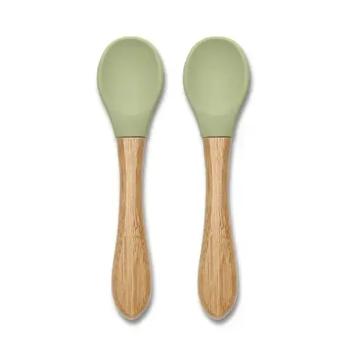 Set 2 lingurite din silicon si bambus Lorelli, forma ergonomica, 6 luni+, Verde