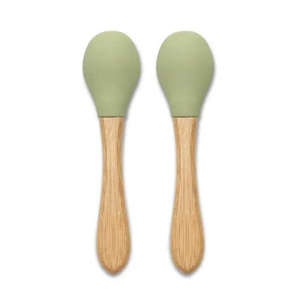 Set 2 lingurite din silicon si bambus Lorelli Fresh Green forma ergonomica