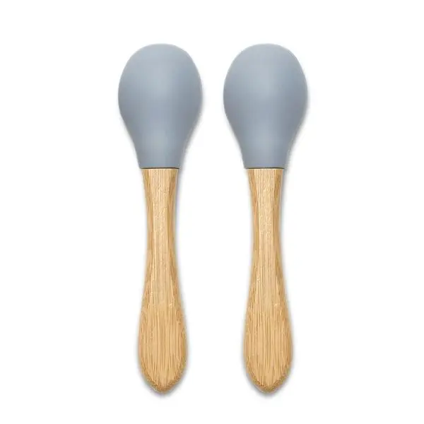 Set 2 lingurite din silicon si bambus Lorelli Grey forma ergonomica