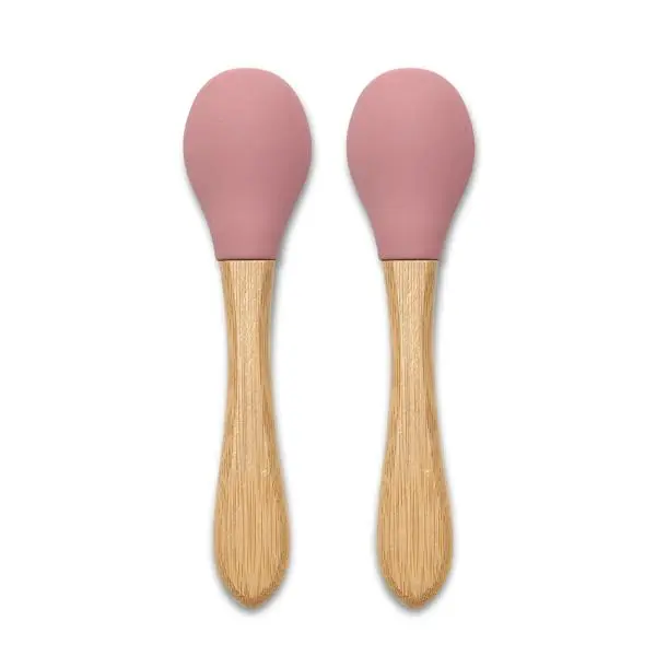 Set 2 lingurite din silicon si bambus Lorelli Pink forma ergonomica