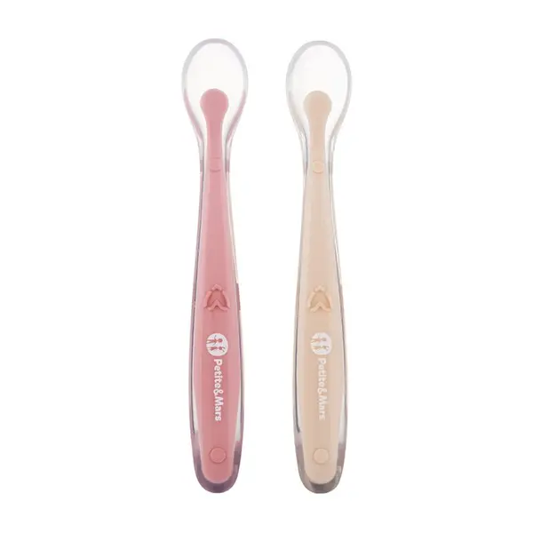 Set 2 lingurite PetiteMars TakeMatch RozBej, adecvate pentru masina de spalat vase, fara BPA, 6 luni+, cutie pentru depozitare