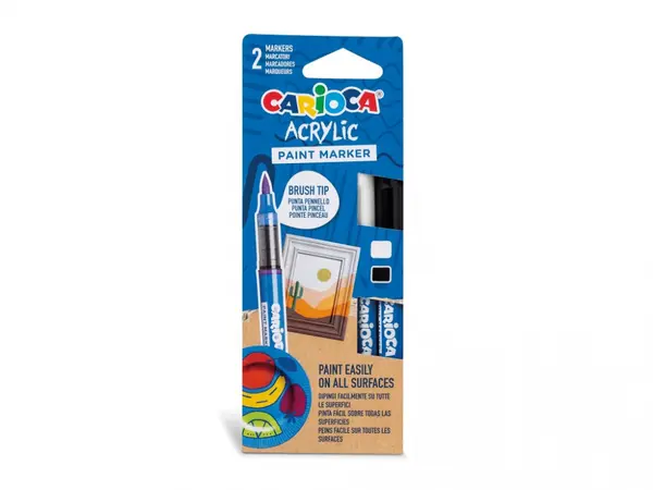 Set 2 markere acrilice Carioca, alb negru, varf pensula